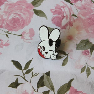Bloody Winking Bunny Girl Enamel Pin