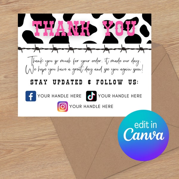 Western Theme Thank You Card - Etsy
