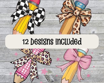 Teacher Pencil Bow Bundle, Pencil Bow Coquette, Teacher Bundle PNG, Coquette Bows, Digital Download, Instant Download Bundle