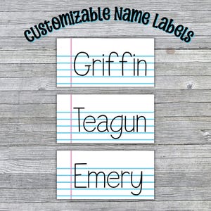 Custom Folder Name Labels, Notebook Paper Name Labels, Notebook Labels, Labels for Students, Labels for Teachers, Customizable Labels