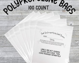 Label & Polypropylene Bags Bundle, 2 Mil 6x6 or 6x8 Bags, Freshie Bags, Label and Bag Combo, 100 Bag Bundle,