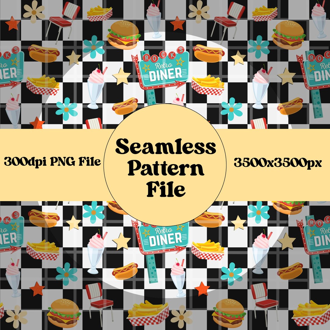 Retro Diner Art, Retro Diner Sign Seamless Pattern PNG Digital ...