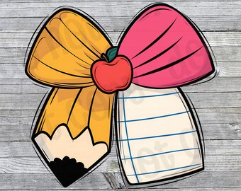 Teacher Pencil Bow, Pencil Bow Coquette, Teacher Bow PNG, Coquette Bows, Digital Download, Instant Download