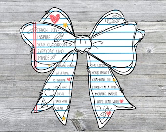 Pencil Bow PNG, Back to School PNG, Teacher Girl Hand-Drawn Doodle School, Notebook PNG, Teacher Appreciation Gift Digital, Instant Download