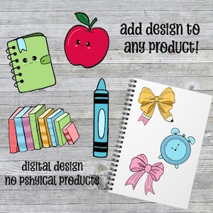 School Supplies Graphics, School PNG, Teacher Supplies PNG Graphics, Coquette Pencil Bow, Instant Digital Download
