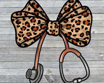 Estetoscopio de enfermera con lazo (Png), Enfermera titulada con estampado de leopardo (Png), Diseño de vida de enfermera (Png), Enfermera con estampado de guepardo (Png), Regalos para ella, Descarga digital instantánea