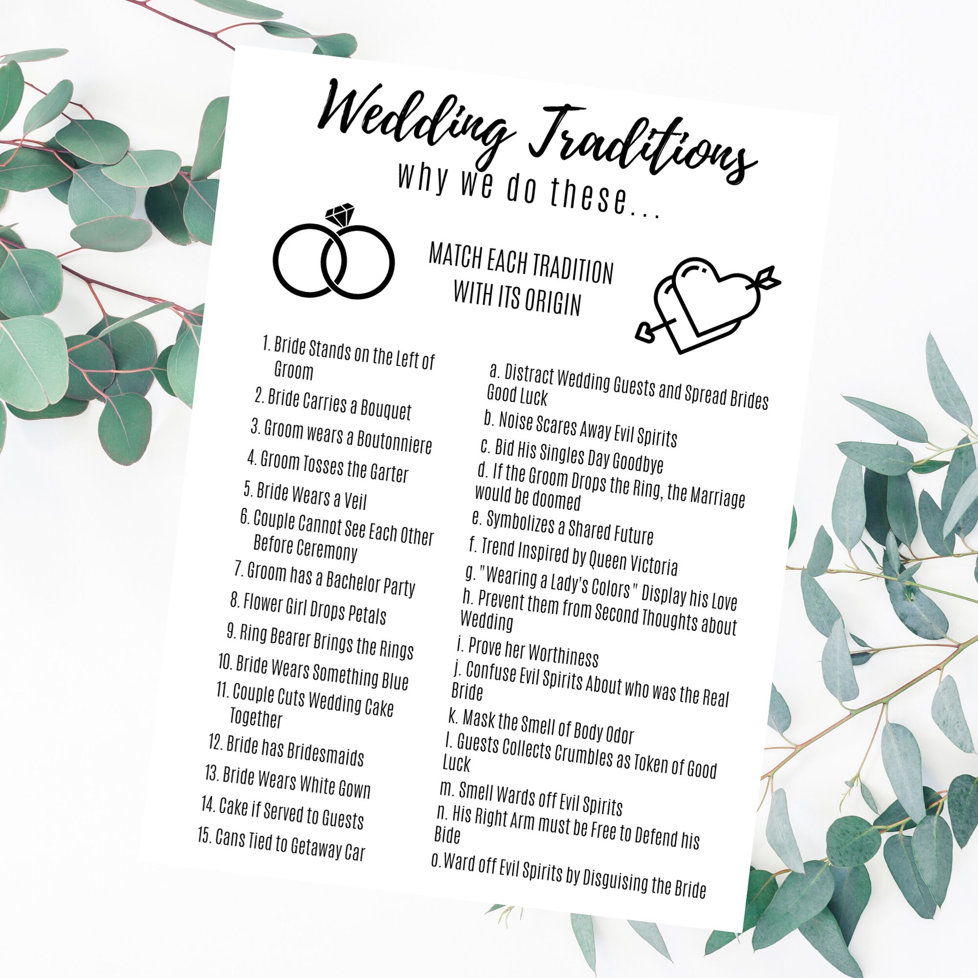 Wedding TraditionsBridal Shower GamePrintable