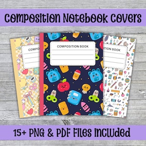 School Composition Notebook Cover PNG, Back to School Notebook Bundle, Composition Cover, Doodle Clipart, Instant Digital Download