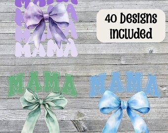Coquette Mama Bundle, Varsity Letters, Retro Mama PNG, Coquette Bows, Digital Download, Instant Download Bundle