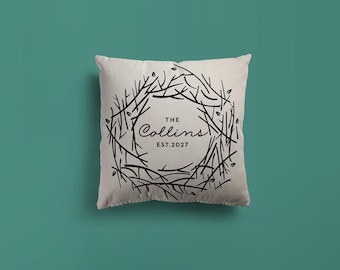 Branch Nest / Wreath Personalized Woven Pillow
