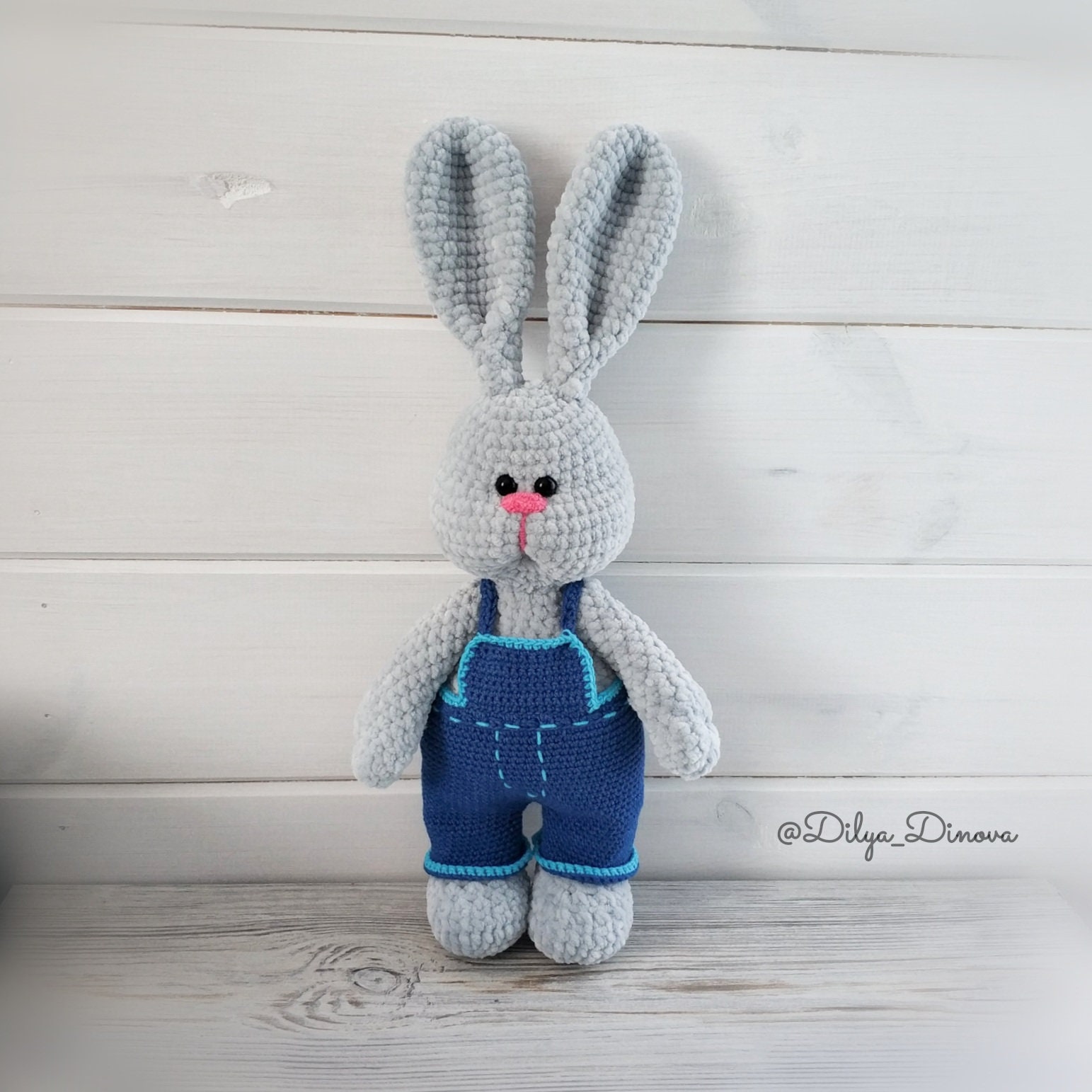 Gray plush bunny in overalls Crochet Rabbit in pants Cute Etsy