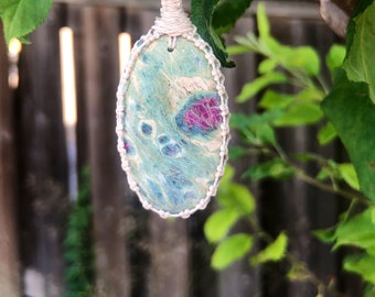 Ruby Fuchsite pendant necklace for women, July birthstone jewelry,Ruby pendant,Ruby jewellery,Healing stone pendant for men,Macrame necklace
