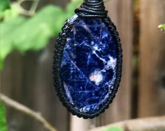 Sodalite necklace for women, sodalite pendant necklace men, gemstone necklace for mom. macrame necklace for men, macrame gemstone necklace