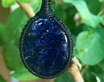 Sodalite necklace for women, Sodalite pendant necklace men, gemstone necklace for mom. macrame necklace for men, macrame gemstone necklace