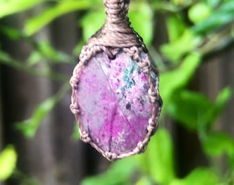 PINK COBALT CALCITE pendant, pink cobaltoan calcite, pink necklace, macrame gemstone necklace, macrame stone necklace, surfer necklace men