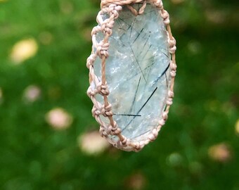 Prehnit Anhänger Halskette, Prehnit Halskette für Frauen, Makramee Edelstein Anhänger, Makramee Halskette, Boho Schmuck, Edelstein Halskette