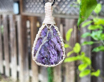 Charoite necklace for women, charoite jewelry handmade, Russian stone necklace men, spiritual necklace for mom, macrame necklace for men,