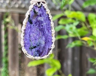 Charoite necklace for women, charoite jewelry handmade, Russian stone necklace men, spiritual necklace for mom, macrame necklace for men,