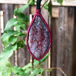 Ocean jasper pendant,ocean jasper necklace men,jasper pendant necklace  for women, healing stone necklace, macrame gemstone pendant, jasper