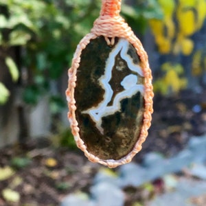 Ocean jasper pendant,ocean jasper necklace men,jasper pendant necklace  for women, healing stone necklace, macrame gemstone pendant, jasper