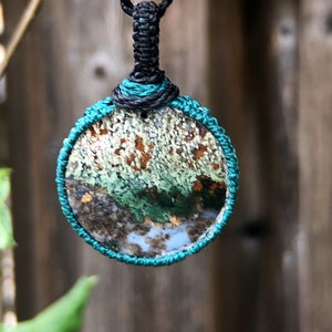 Moss Agate Pendant Necklace Micro Macrame Bohemian Trendy Jewelry, Unisex Hippie Healing Protection Jewelry