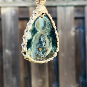 Ocean jasper pendant,ocean jasper necklace men,jasper pendant necklace for women, healing stone necklace, macrame gemstone pendant, jasper image 1