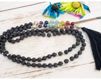 Lava bead necklace for women, chakra  necklace for men, japa mala beads 108 mala necklace, prayer bead necklace, yoga lover gift for her