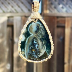 Ocean jasper pendant,ocean jasper necklace men,jasper pendant necklace for women, healing stone necklace, macrame gemstone pendant, jasper image 2