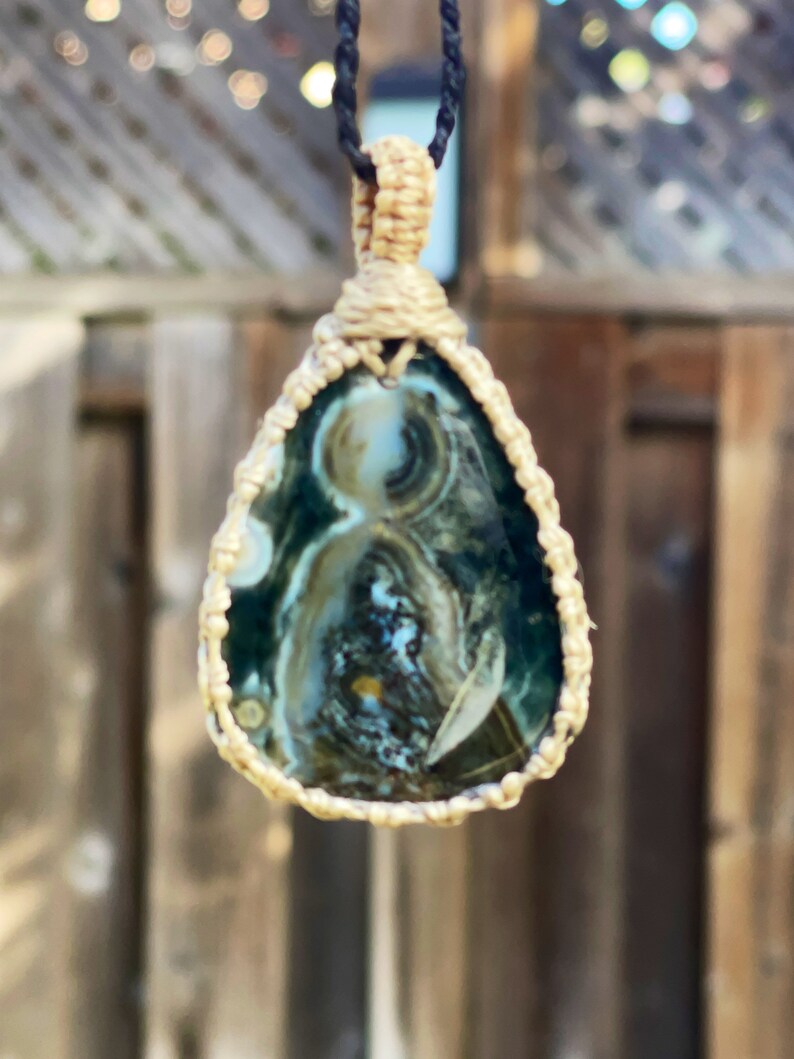 Ocean jasper pendant,ocean jasper necklace men,jasper pendant necklace for women, healing stone necklace, macrame gemstone pendant, jasper image 2