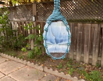 BLUE OPAL PENDANT, soothing crystals, macrame pendant necklace, soft blue stone necklace, gift for her, boho necklace with pendant, healing
