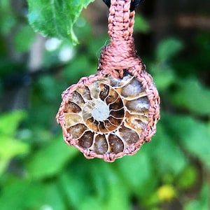 Ammonite Macrame Necklace, ammonite jewelry for sale, ammonite jewelry, grounding necklace for her, ammonite fossil jewelry, fossil necklace