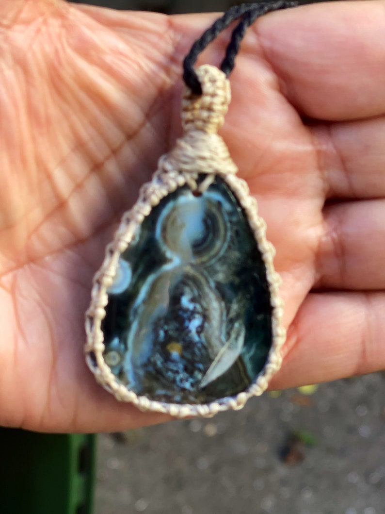 Ocean jasper pendant,ocean jasper necklace men,jasper pendant necklace for women, healing stone necklace, macrame gemstone pendant, jasper image 8