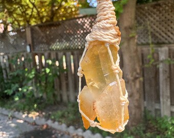GOLDEN HEALER QUARTZ Necklace, Healing Crystal Pendant, Macrame Jewelry