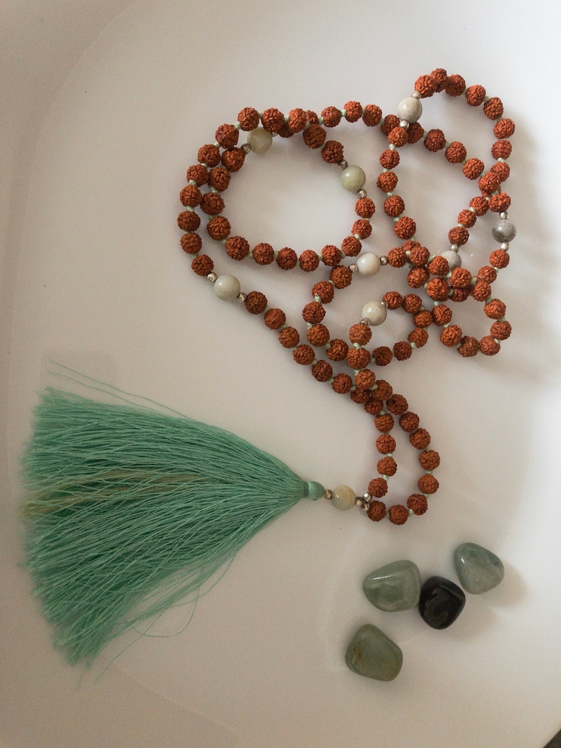 Tassel Necklace japa mala gift yoga mala gift Amazonite mala Rudraksha Mala mala Bead 108 prayer beads gift for yogi