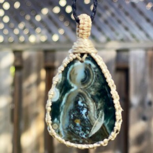 Ocean jasper pendant,ocean jasper necklace men,jasper pendant necklace for women, healing stone necklace, macrame gemstone pendant, jasper image 3