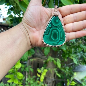 Malachite Necklace for women, Malchite jewelry handmade, Macrame gemstone pendant, macrame necklaces for women, macrame necklace for men image 9