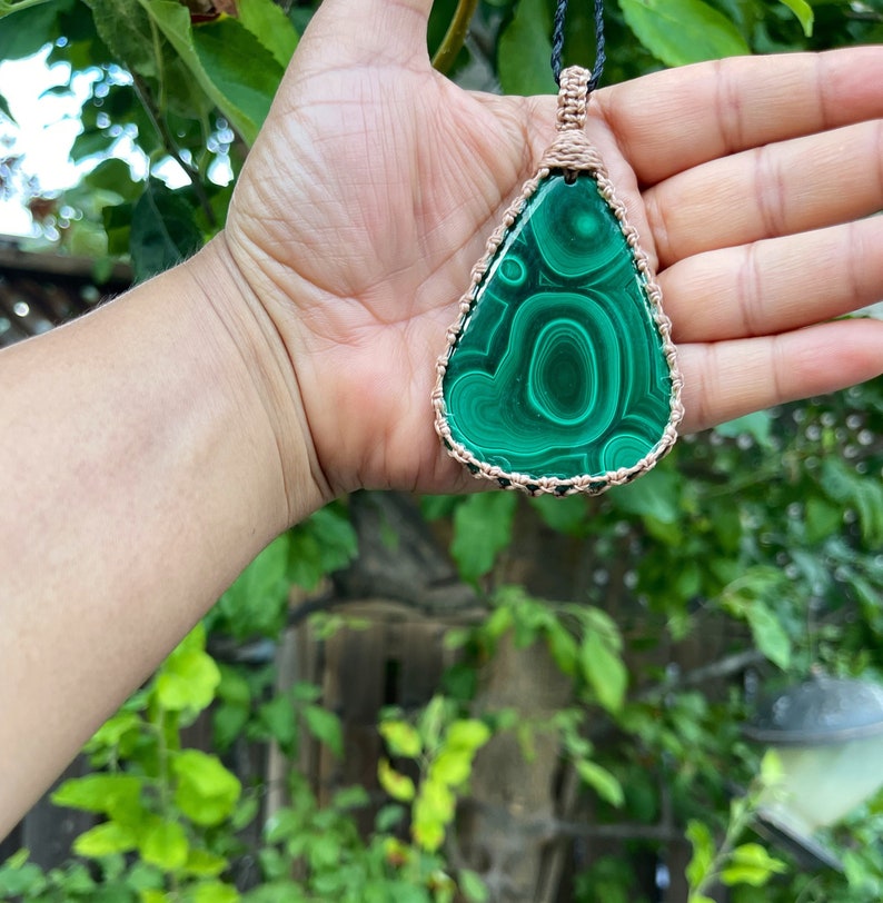 Malachite Necklace for women, Malchite jewelry handmade, Macrame gemstone pendant, macrame necklaces for women, macrame necklace for men image 9