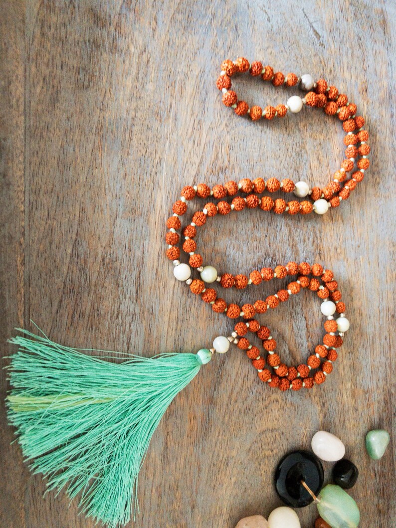 Tassel Necklace japa mala gift yoga mala gift Amazonite mala Rudraksha Mala mala Bead 108 prayer beads gift for yogi