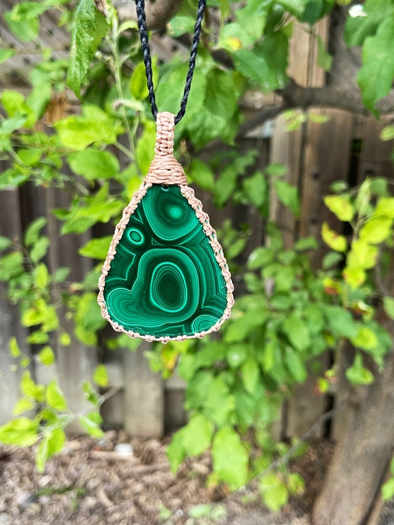 Malachite Necklace for women, Malchite jewelry handmade, Macrame gemstone pendant, macrame necklaces for women, macrame necklace for men image 2