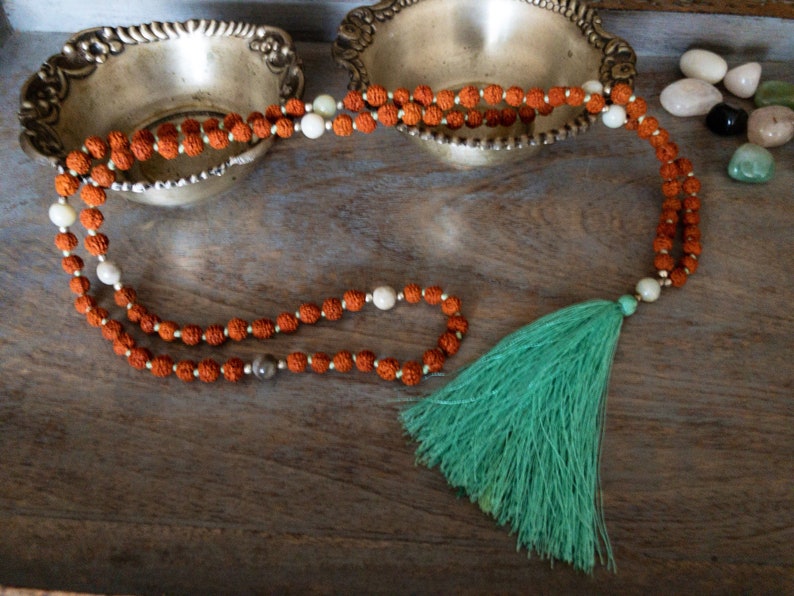 Tassel Necklace japa mala gift yoga mala gift Amazonite mala Rudraksha Mala mala Bead 108 prayer beads gift for yogi