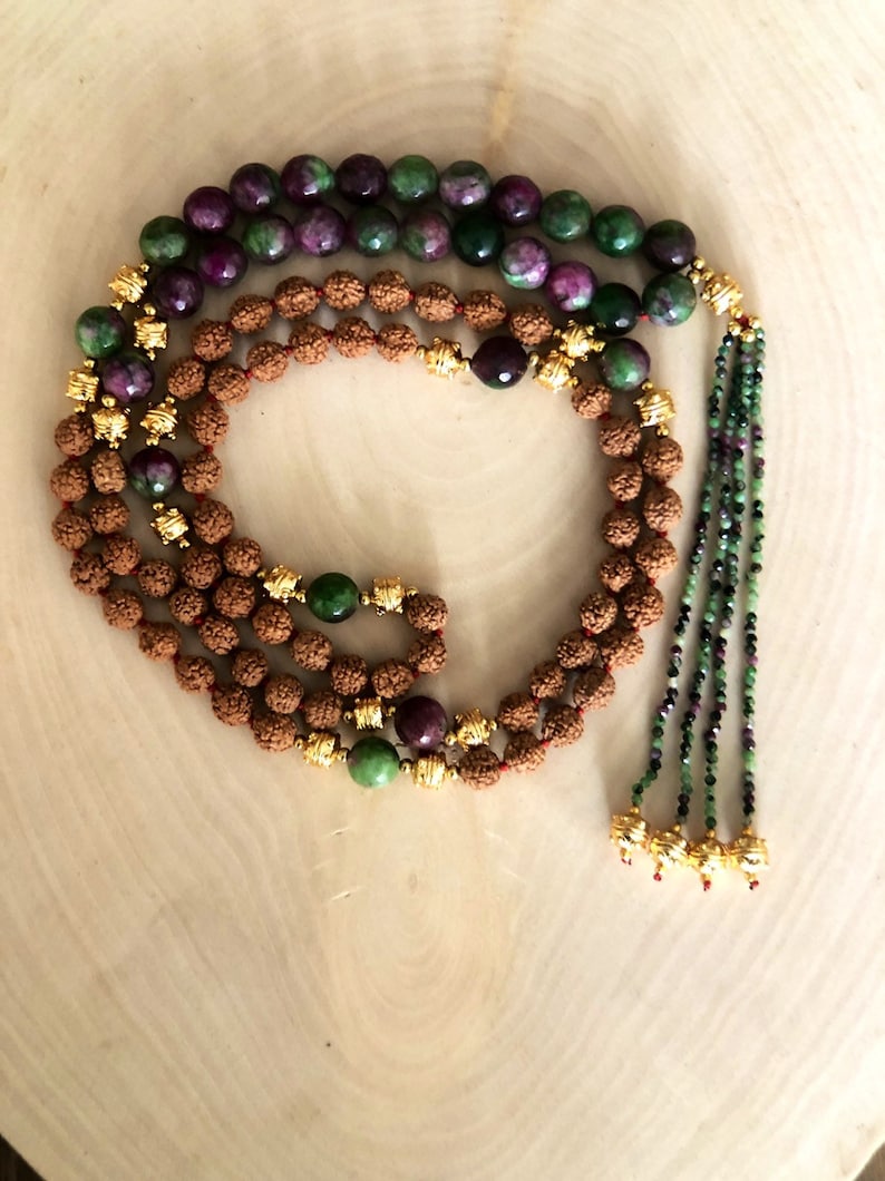 tassel necklace beaded necklace Rudraksha necklace for women japa mala necklace 108 mala necklace for men ruby fuschite mala necklace