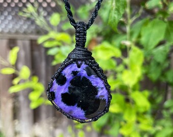 Charoite necklace for women, charoite jewelry handmade, Russian stone necklace men, spiritual necklace for mom, macrame necklace for men,
