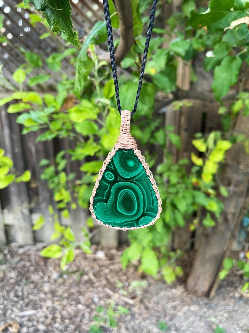 Malachite Necklace for women, Malchite jewelry handmade, Macrame gemstone pendant, macrame necklaces for women, macrame necklace for men image 1