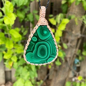 Malachite Necklace for women, Malchite jewelry handmade, Macrame gemstone pendant, macrame necklaces for women, macrame necklace for men image 7