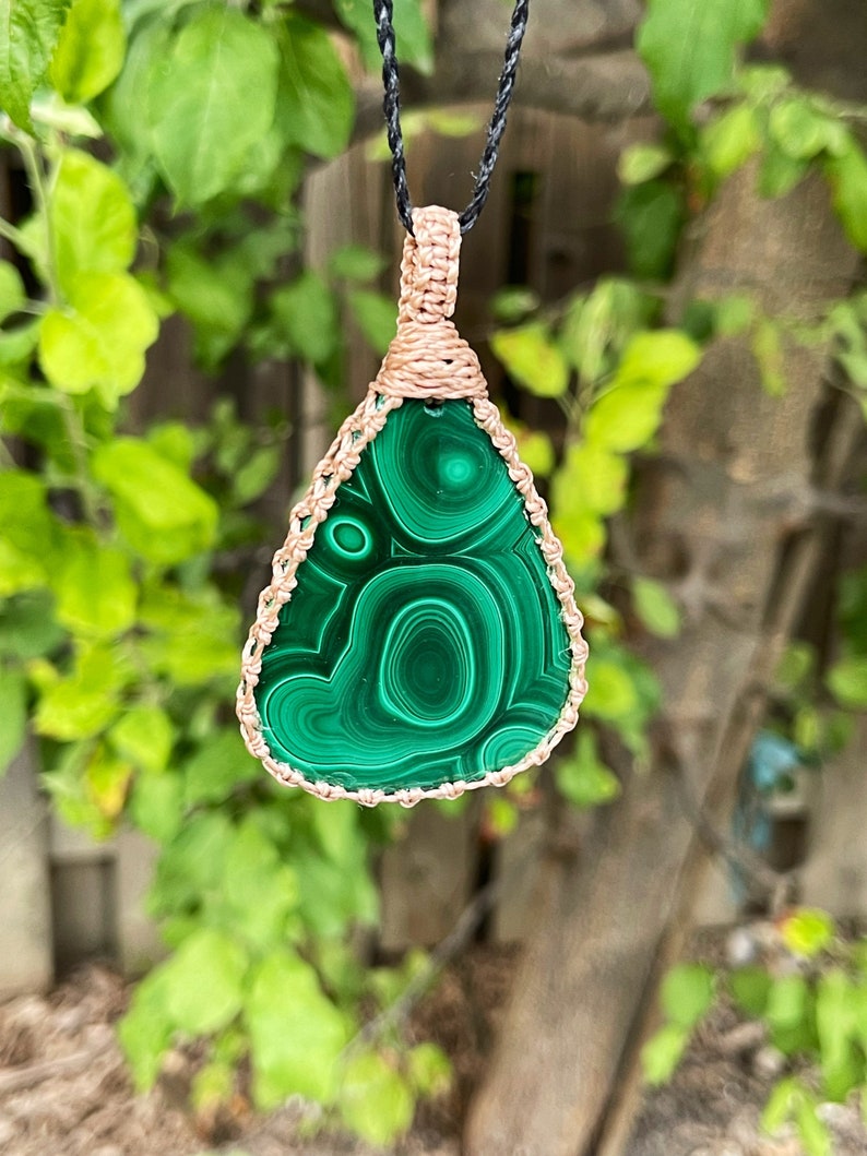 Malachite Necklace for women, Malchite jewelry handmade, Macrame gemstone pendant, macrame necklaces for women, macrame necklace for men image 7