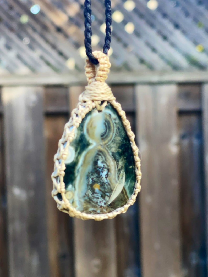 Ocean jasper pendant,ocean jasper necklace men,jasper pendant necklace for women, healing stone necklace, macrame gemstone pendant, jasper image 1