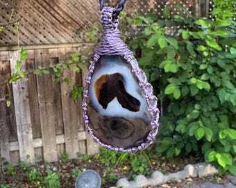 BOTSWANA AGATE BOHO Necklace, Natural Stone Pendant, Macrame Jewelry