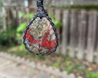 DRAGON BLOOD JASPER Macrame pendant necklace, jasper necklace