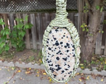 DALMATIAN JASPER PENDANT necklace, gemstone necklace, macrame stone jewelry, healing crystals