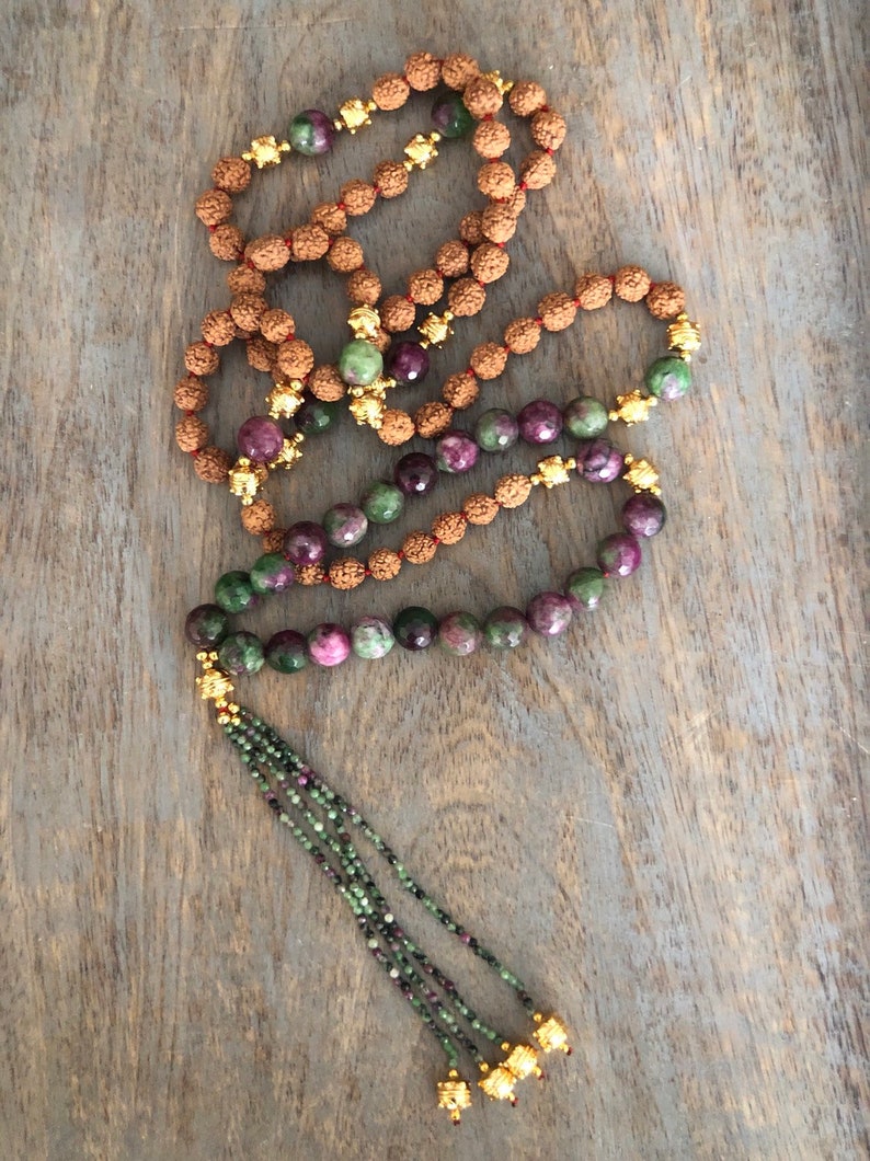 tassel necklace beaded necklace Rudraksha necklace for women japa mala necklace 108 mala necklace for men ruby fuschite mala necklace